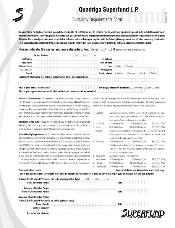 (SUITABILITY REQUIREMENTS FORM)